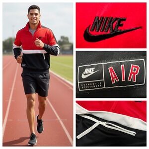 Nike Air Track Jacket Red Black White Colorblock Half Zip Logo Retro 90's Small